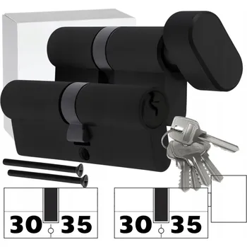 Vložka do dveří SADA VLOŽEK ZÁMKU 30/35 + 30/35G, SYSTÉM 5 KLÍČŮ, ČERNÉ, ITB