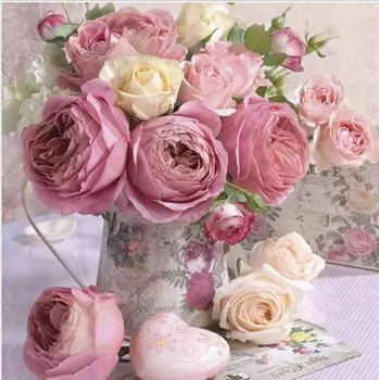 Papírový ubrousek Pink roses in vintage vase SLOG 0482 01 (Růžové růže ve váze)