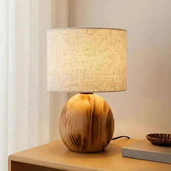 Lampička Stolní lampa Lindby Mayumi, výška 31 cm, dřevo, textil - Základna - Ø 15 cm, výška 15 cm; délka kabelu 300 cm Světlé dřevo, světle šedá 1 x 15 W LED - Doprava zdarma