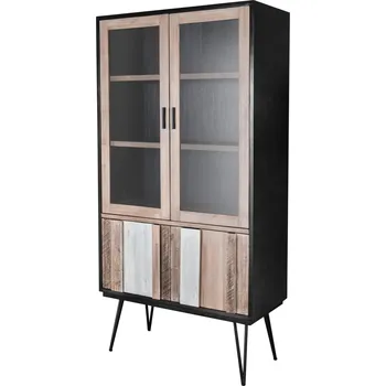 Knihovna Prosklená vitrína na vysokých nohách do obývacího pokoje Adesso - Livin Hill Černá / Akát / Bílá 100x195 cm