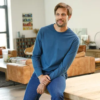 Pánské tričko Sada 3 triček s kulatým výstřihem a dlouhými rukávy bordó+nám.modrá+modrá 107/116 (XL)