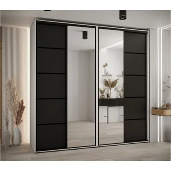 Šatní skříň Skříň s posuvnými dveřmi a zrcadlem Davos 5 240, hloubka 60 cm - Abiks Meble Bílý mat-černý mat-černá 240x235.2 cm