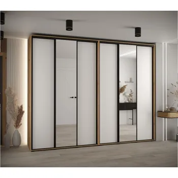 Šatní skříň Vysoká šatní skříň s posuvnými dveřmi Davos 3 300, hloubka 45 cm, výška 235,2 cm - Abiks Meble Dub artisan-bílý mat-černá 300x235.2 cm