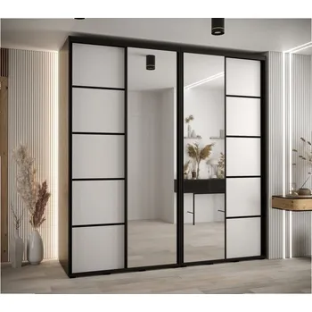 Šatní skříň Skříň s posuvnými dveřmi a zrcadlem Davos 5 230, hloubka 60 cm - Abiks Meble černý mat-bílý mat-černá 230x235.2 cm