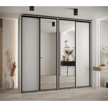 Šatní skříň Vysoká šatní skříň s posuvnými dveřmi Davos 3 250, hloubka 60 cm, výška 235,2 cm - Abiks Meble Bílý mat - černá 250x235.2 cm