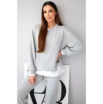 Kesi Włoski Dámský komplet s máslovou mikinou a volnými tepláky šedý melír Kesi Włoski bílá | šedá 3501462