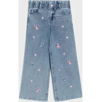 Dívčí džíny Sinsay - Džíny wide leg s výšivkou Lilo & Stitch - modrá - 864HE-50J - 864HE-50J-98