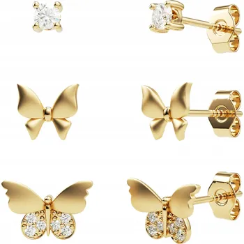 Náušnice Fraise Stříbrné náušnice S925, sada 3 párů motýlků a zirkony pozlacené
