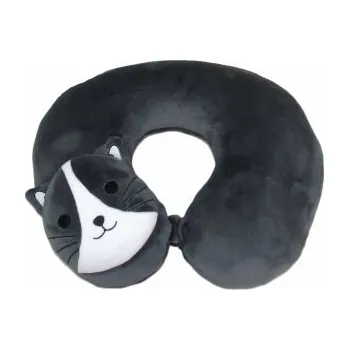 plyšák Záhlavník kočka černá – 28×35 cm
