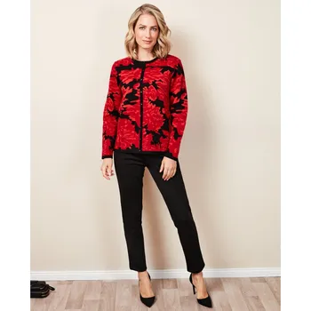 Dámský svetr Žakárový svetr červená-černá XL