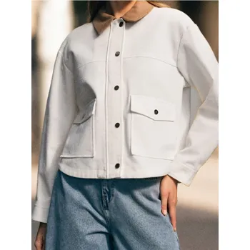 Dámský kabát Sinsay - Košilová bunda - krémová - 082FJ-01X - 082FJ-01X-XS