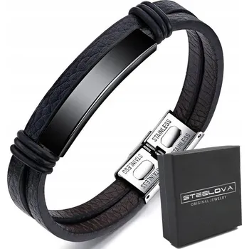 Náramek Pánský Kožený Černý Náramek s Gravírování - Dárek