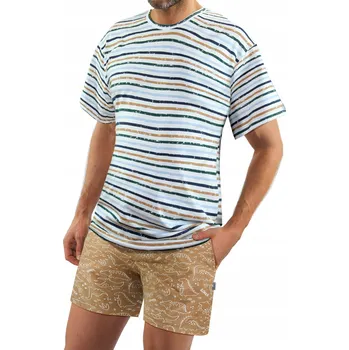 Dámské oblečení Sesto Senso Bavlněné pánské pyžamo s krátkým rukávem 3XL Béžová