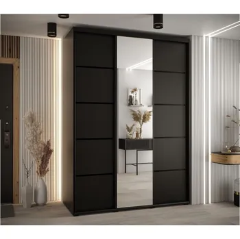 Šatní skříň Skříň s posuvnými dveřmi a zrcadlem Davos 5 180, hloubka 80 cm - Abiks Meble Černá / Černá 180x235.2 cm