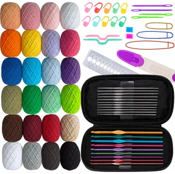 Příze Sada na háčkování s vícebarevnou bavlněnou přízí a háčky