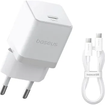 Telefonní příslušenství Nabíječka Baseus Palm Fast USB-C 20W + Datový Kabel USB-C/USB-C 1m White