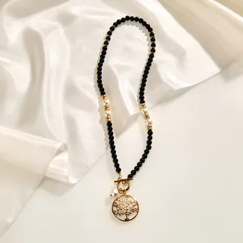 Hodinky 3Pagen Náhrdelník Obsidián černá délka 45 cm