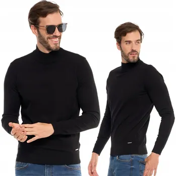 Pánský svetr Moraj klasický svetr s polovičním rolákem černý, velikost S