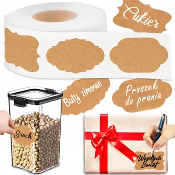 Sklenice SAMOLEPICÍ ŠTÍTKY nálepky na kořenky Sklenice Zavařeniny BÉŽOVÉ 250 KS