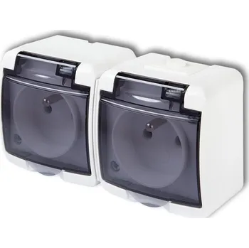 Elektrická zásuvka KARLIK Dvojnásobná zásuvka IP54 s ochranou kontaktů a klapkou Barva: Bílá