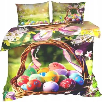 Povlečení Povlečení Bavlna Satén 140x200 cm 3D Velikonoční Košík Sváteční Vajíčka