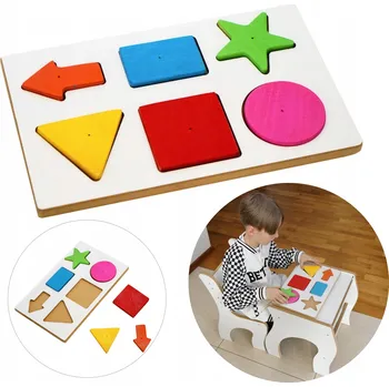 Dřevěná hračka Puzzle dřevěné, vzdělávací skládačka Montessori – tvary a barvy pro děti