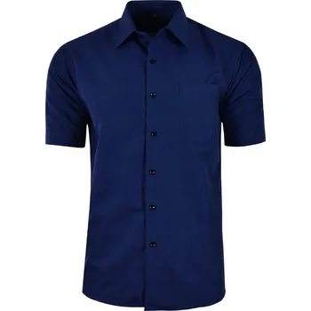 Pánská košile 42/43 HLADKÁ TMAVĚ MODRÁ KOŠILE S KRÁTKÝM RUKÁVEM