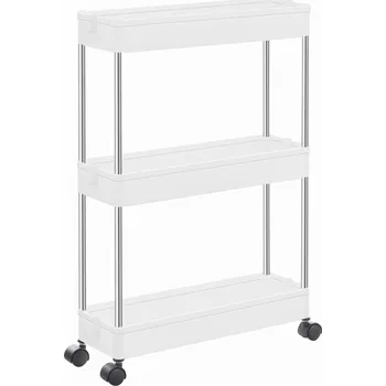 regál Skříňka na kolečkách 3 police MOBILNÍ REGÁL BÍLÝ 40x13,5x60