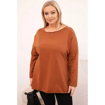 Dámská halenka Kesi Dámská blůza Plus Size asymetrická s dlouhým rukávem tmavě camelová Kesi černá | hnědá 3498451