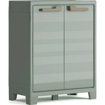 Zahradní skříň Nízká voděodolná plastová skříňka s nožičkami venkovní + vnitřní, 2 police, 80x100x44 cm