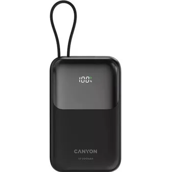 Powerbanka CANYON Power Bank PB-101, 10000mAh PD22.5W built-in cable, black