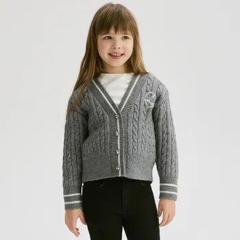 Dívčí svetr Reserved - Kardigan s kontrastními vsadkami - tmavě šedá - 241DB-90M - 241DB-90M-116