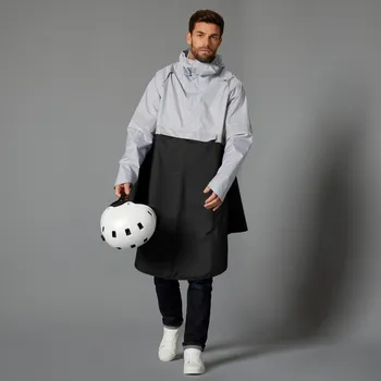 Pláštěnka BTWIN Pončo na městskou cyklistiku 540 viditelnost v noci černo-šedé XL ČERNÁ|ŠEDÁ