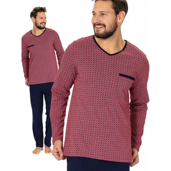 Pánské pyžamo Hotberg BIG CARL - bordó pohodlné pánské pyžamo s dlouhým rukávem, velikost 4XL