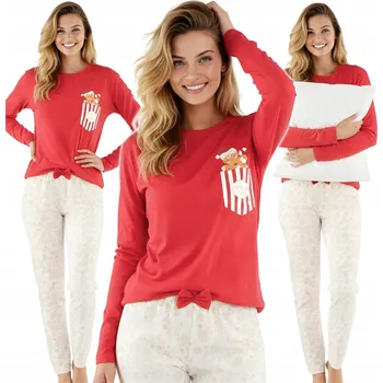 Dámské pyžamo Vánoční dámské pyžamo s dlouhým rukávem bavlněné Gretel červené S