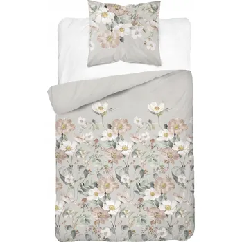 Povlečení Bavlněné ložní Povlečení , jarní květiny, 140x200 + 70x80, elegantní šedá, Detexpol