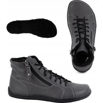 Dámská zimní obuv Dámské Zimní Boty Barefoot 1261 Přírodní šedé Dva Zipy Šněrovací 37