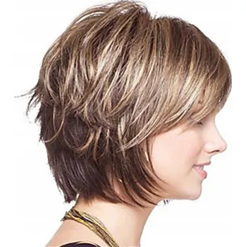 Paruka Krátké blond paruky s ofinou, vlnitá paruka z vlasů odolných vůči teplu I7