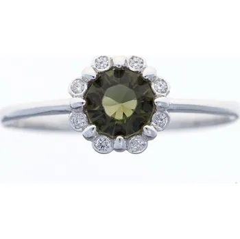 Prsten My Moldavite Stříbrný prsten s vltavínem a zirkony 3125 51 mm