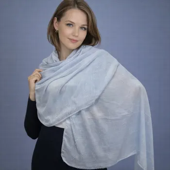 Šátek Dámský šátek 90 x 175 cm ozdobné proužky - světle modrý