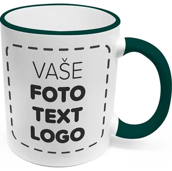 Hrneček s vlastním potiskem 300 ml tmavě zelený lem a ouško – Od Máry Můžete zakoupit i bez potisku