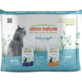 Krmivo pro kočku 6x70g Almo Nature Holistic Urinary Help - Mix: s rybou & s kuřetem