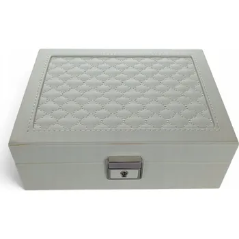 Úložný box Střední krabička Nisear z umělé kůže, bílá, organizér náušnice