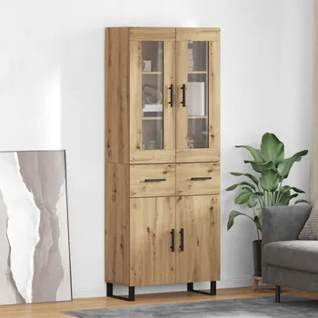 Příborník do zásuvky Vysoký bufet 2 pcs Artisanový dub Zpracované dřevo a sklo