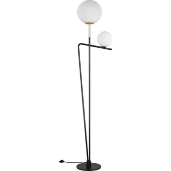 Stojací lampa Trio Leuchten 468900280 FLAMING - Moderní stojací lampa v černé a zlaté barvě s nášlapným vypínačem, 1 x E27 + 1 x G9, 180cm (Moderní stojací lampa v černé a zlaté barvě s mléčnými skleněnými stínidly)