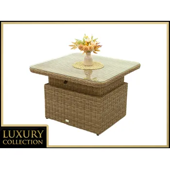 Zahradní stůl DEOKORK Ratanový stůl výsuvný jídelní/odkládací 100 x 100 cm MALIBU (béžovo-hnědá)