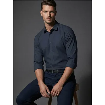 Pánská móda Sinsay - Hladká košile basic - námořnická modrá - 457HS-59X - 457HS-59X-3XL