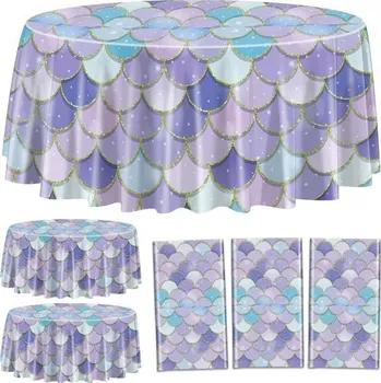 Jednorázový ubrus 3 ubrusy mořské panny, ubrusy k narozeninám mořské panny, kulaté ubrusy s mořskou rybou pro dívky