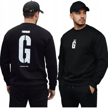 Pánská mikina Pánská mikina černá bez kapuce s potiskem crewneck BX5930 - M