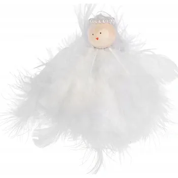 Vánoční dekorace Vánoční ozdoba andílek s peříčky 10 cm BÍLÝ na stromeček - závěs